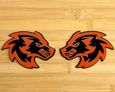 Wolf Badges Car Emblem Fender BADGES (2) Orange on Black, Racing NEW CUSTOM