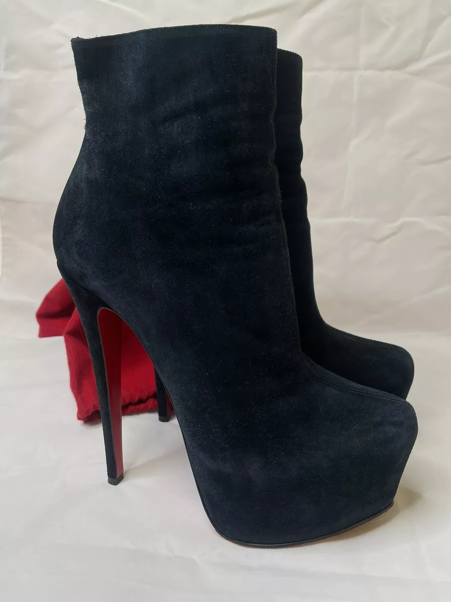 Christian Louboutin Daf Booty Daffodile Dark Blue Suede Platform Boots Heel 38.5