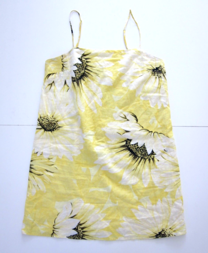 H&M Linen Blend Yellow White Floral Spaghetti Strap Pencil Tunic Slip Dress S - Picture 1 of 8