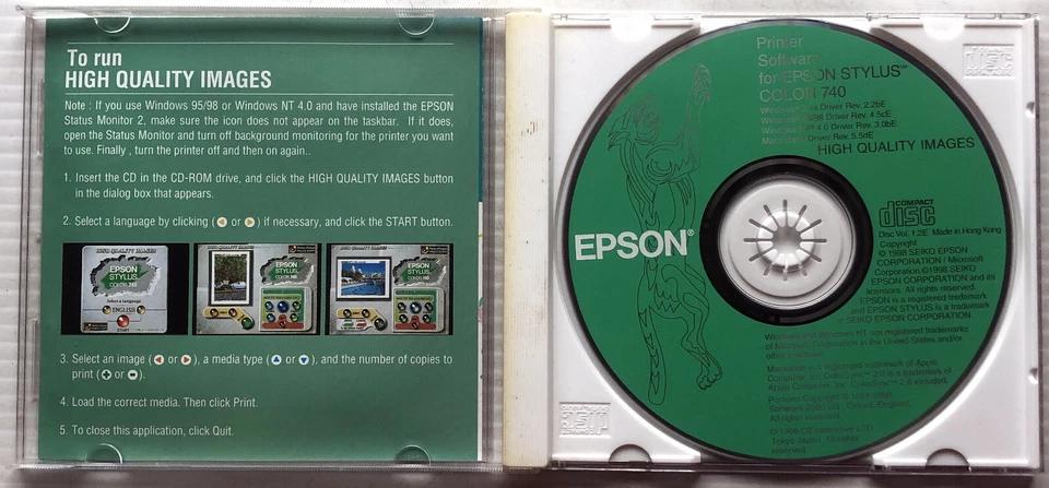 1998 Epson Stylus Color 740 Printer Software CD-ROM Win 3.1 95 98 NT & Macintosh - Image 2 of 4