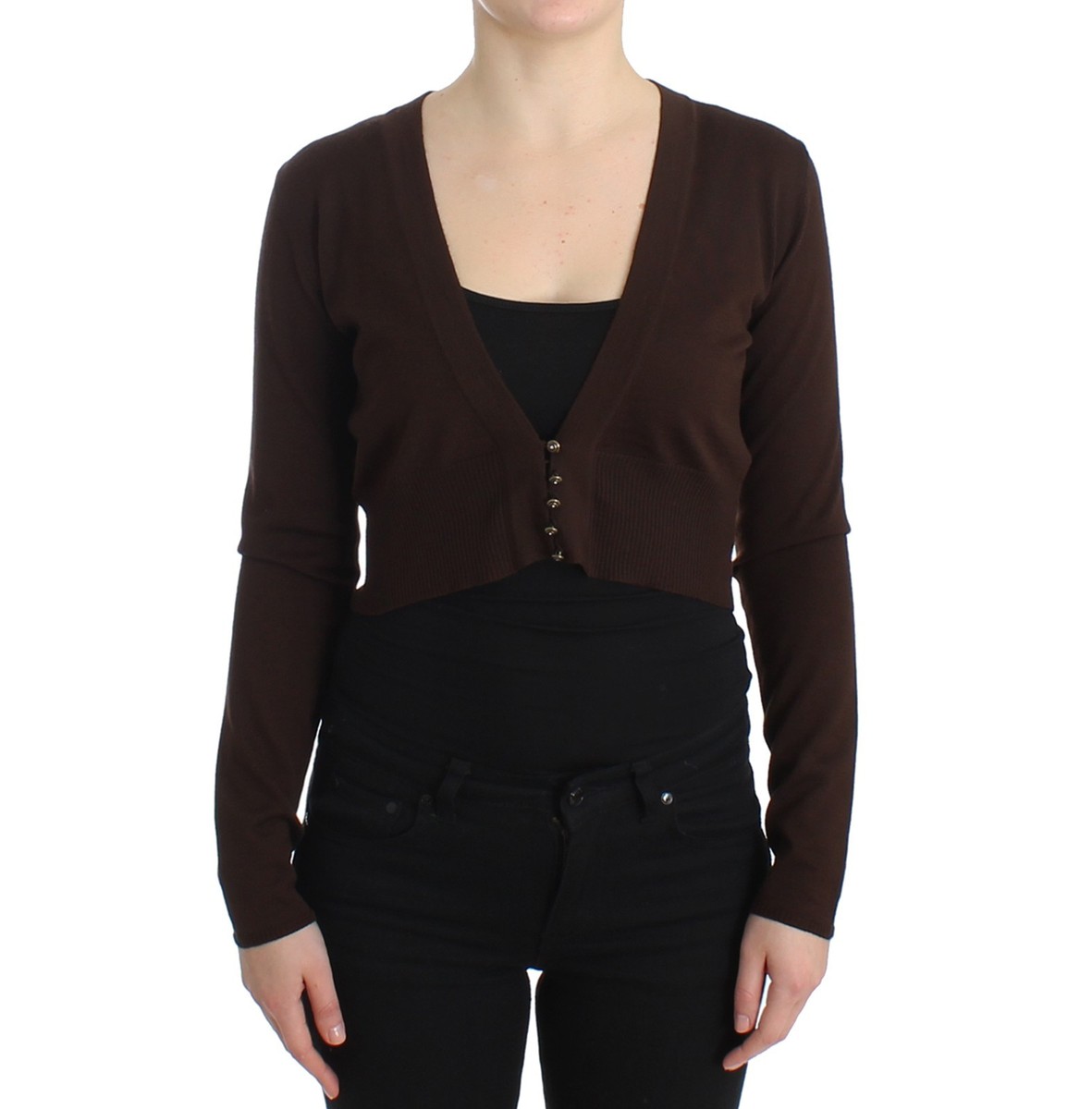 CLASS ROBERTO CAVALLI Cardigan Brown Wool Cropped Shrug Knit IT44  