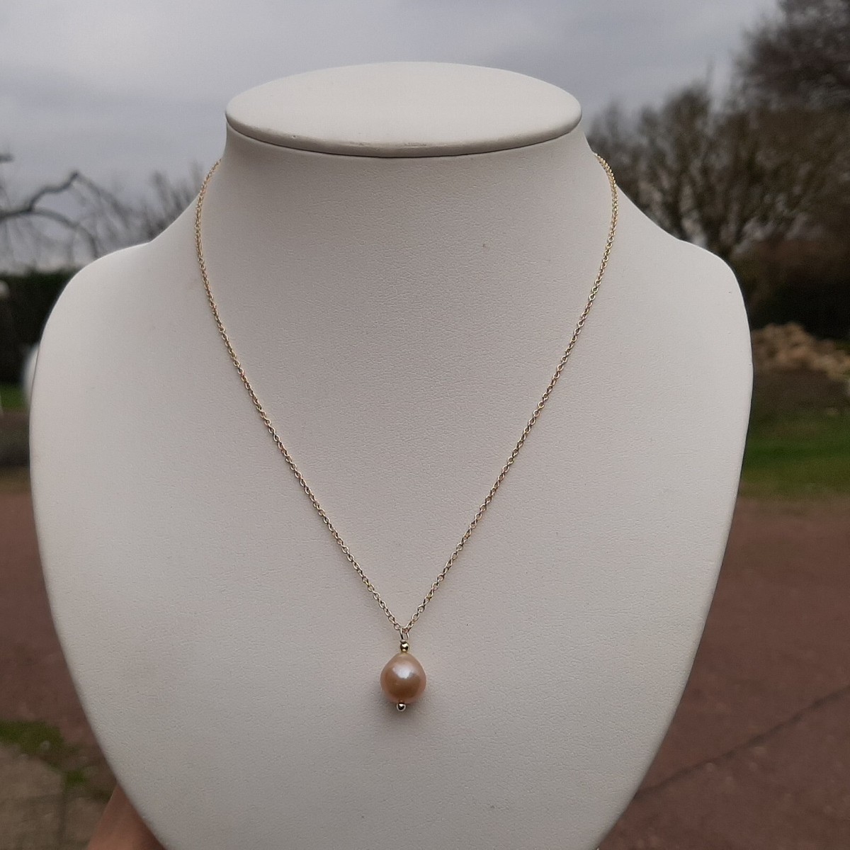 Collier En Perles De Culture Baroques Dorées à L'or Jaune 14k - Fait Main - Neuf Avec étiquettes