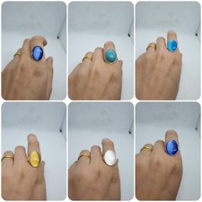 oval turquoise cat Eyes 17mm golden stainless Steel adjustable size