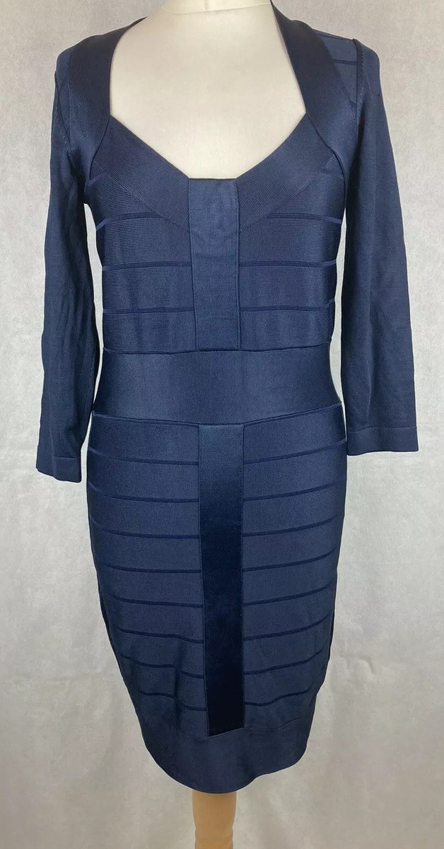 French Connection Women's Navy Blue Bandage Fitted Body-con Knit