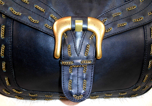 KATE LANDRY genuine Leather with chain trim HANDLE TOP purse~bag~satchel - Picture 2 of 11