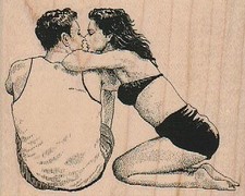 Couple Kissing 3 1/2 x 2 3/4" Rubber Stamp, People Stamp, Couple Stamp