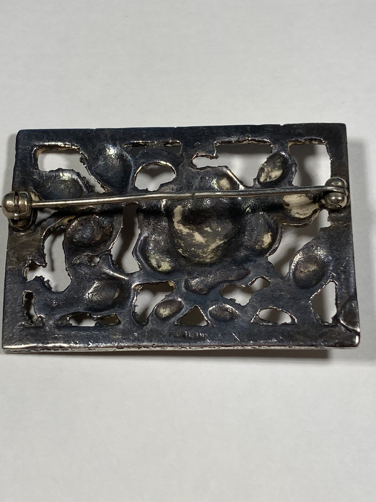 Vintage Sterling Silver Rectangular Framed Rose P… - image 3