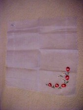 VTG Burmel Embroidered Hanky Pink Tulips Made in Switzerland Orig Label