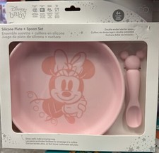 NEW Disney 2pc Silicone Plate  Spoon Set- Minnie Mouse Pink