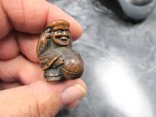 19c Edo Meiji Fine Wood Netsuke Diakoku Carry Rice Bale Inro Sagemono Ojimi