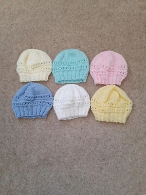New hand knitted baby hat in white, pink, lemon, cream, mint or blue 0-3 months
