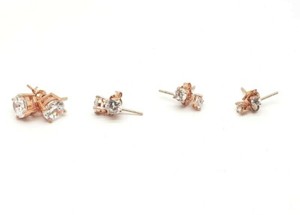 Authentic 4 Pair 925 Sterling Silver CZ Rose gold Plated Push Back Stud Earrings