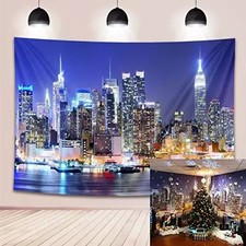 New York City Backdrop Manhattan Night Scene 7x5FT width 210cm x Height 150cm 
