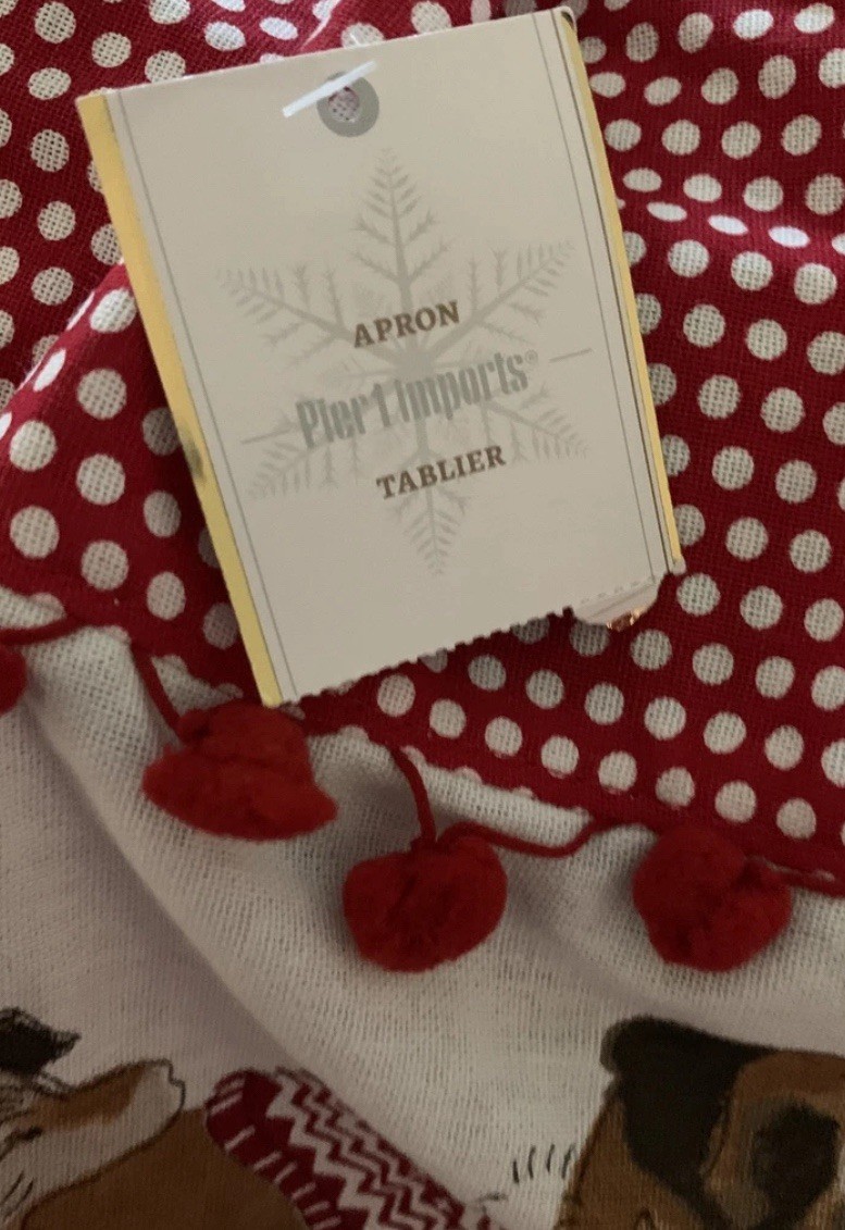 NEW Pier 1 Imports Park Avenue PUPPIES APRON CHRISTMAS DOGS Red/White POLKA DOTS