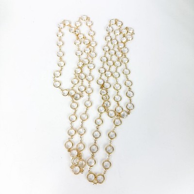 Swarovski Gold Tone Large 0.5'' Clear Crystals Bezel Set Necklaces Set of 2 Laye