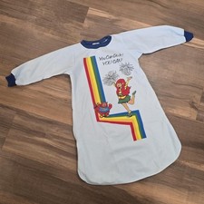 Vintage 80s 90s Girls Blue Rainbow Long Sleeve Nightgown Dress Cheerleader New 4