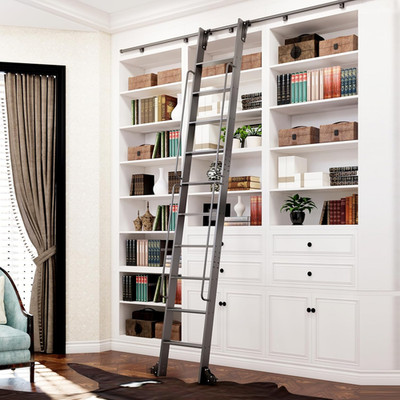 120'' Sliding Library Ladder with Handrail, 300lb Capacity, Space-Saving Design