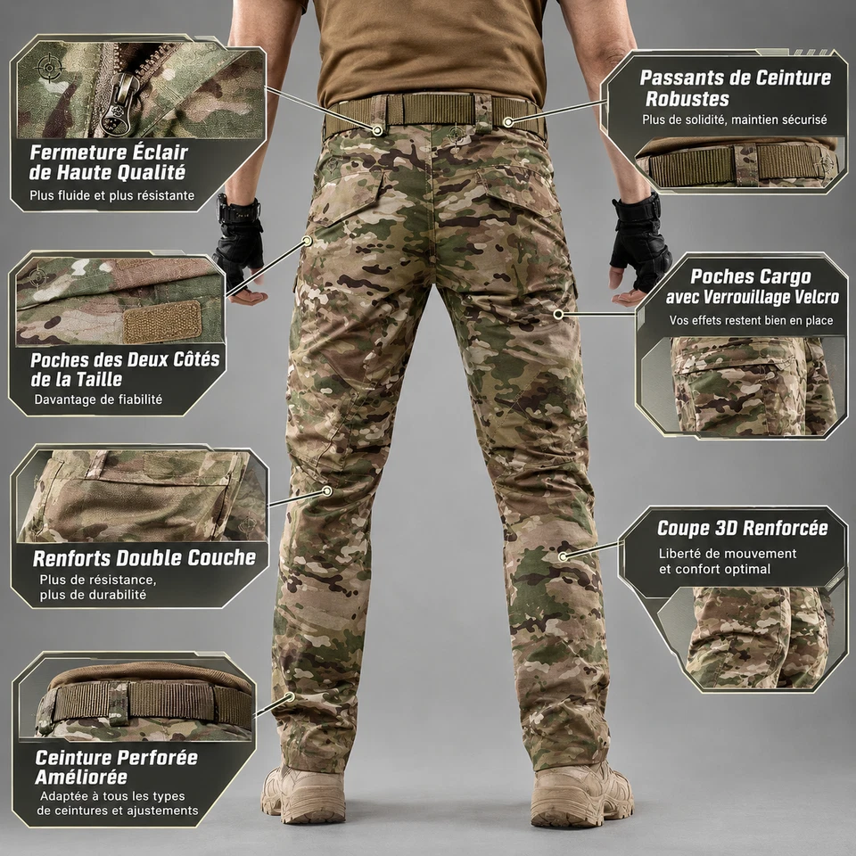 Pantalon Cargo Homme Multipoches Zippé Mince Pantalon Combat Pantalon de Travail - Photo 4/4
