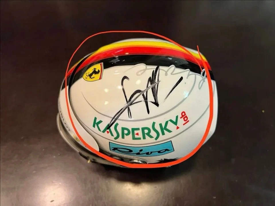 Rare F1 Ferrari Sebastian Vettel autographed 1/2 scale Helmet Kaspersky with box - Image 2 of 4