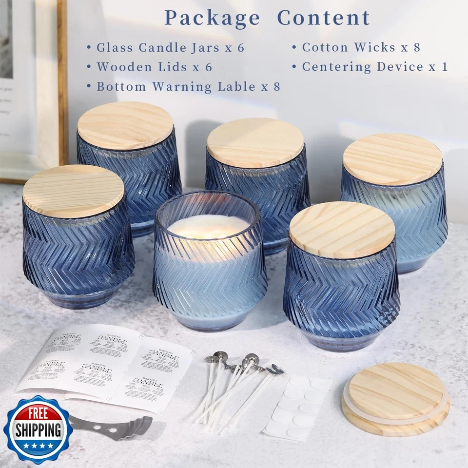 LAMORGIFT 6 Pcs 13.5 OZ Blue Large Candle Jars for Making Candles, Ribbed Uni - Image 2 of 4