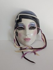 Vintage 1980s Clay Art San Francisco Flapper Wall Mask Retro Art Deco Revival