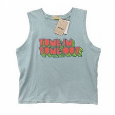 Mother Denim The Strong and Silent Type Tank Pastel Blue Tune In Tune Out S NEW