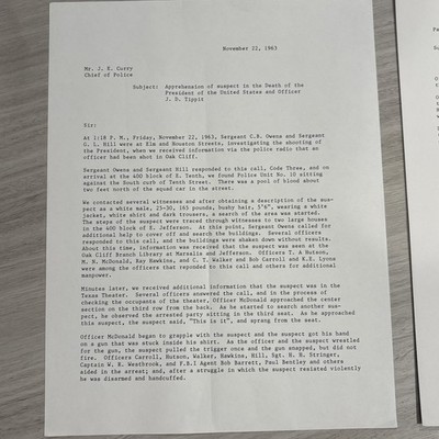 Lee Harvey Oswald Arrest Report- Signed by 4 Arresting Officers