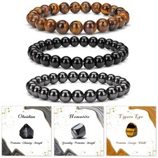 3PCS Healing Crystal Bracelets for Women Men 8mm Natural Stone Beaded Stretch Br