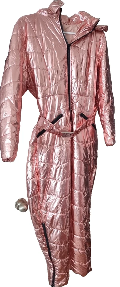 NOVO Terno Feminino Grande Rosa de Esqui ou Neve com Pele Removível e Cinto Presente de Natal - Imagem 3 de 4