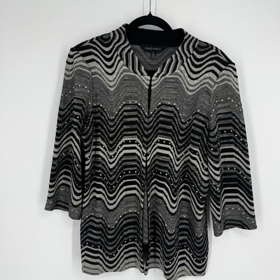 Ming Wang Cardigan womens large L black gray blazer jacket career office work