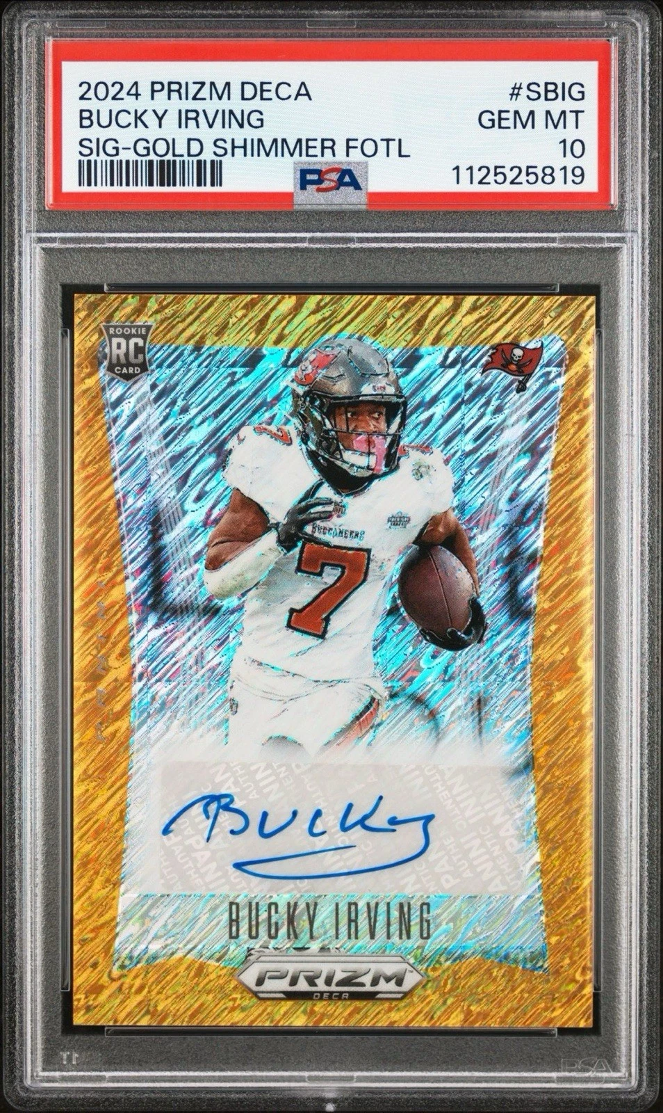 Bucky Irving Panini Prizm Deca Signatures #SBIG Gold Shimmer Fotl