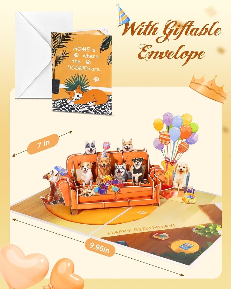 Birthday Pop up Card with Envelope - Funny Dog Happy Birthday 3D ...