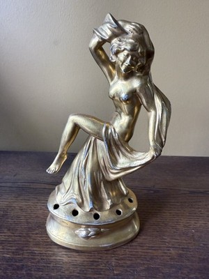Vintage German 1920 s Dancing lady With Veil Flower Frog In Gold Finish