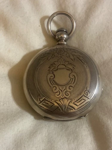 Working Lg Antique Elgin National Key Wind Pocket Watch Coin Silver 157.6 Grams
