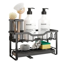 2-Tier Sponge Holder for Kitchen Sink, Caddy Organizer with High Brush Holder, D