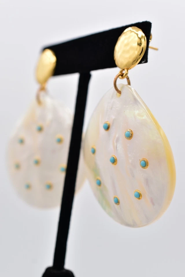 NIDO Joyería Madreperla Mini Turquesa Pendientes Colgantes Abulón Concha BinAI Foto 2 de 4