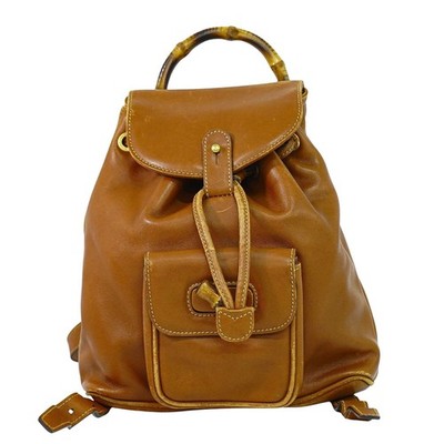 GUCCI Bamboo Leather Mini Backpack Brown Gold