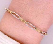 Lab Created Diamond 2.30Ct Round Cut Paper Clip Bracelet 14K Yellow Gold Plated