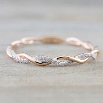 18k Gold Plated Twisted Rope Zircon Pretty Ring Women Party Gift Size 6/7/8/9/10