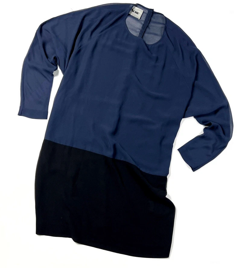 ACNE STUDIOS ACNE Uniforme Mini Abito Corto Manica Lunga Blu Nero Taglia M