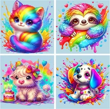 4 Pack Paint by Numbers 8X8 Inch - Cute Animals Paint by Number for Kids Ages 4-