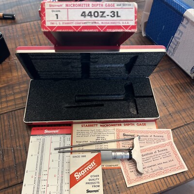 Starrett 440Z-3L Micrometer Depth Gage, 0-3'', 2-1/2'' Base