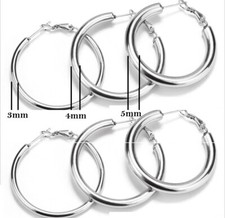 925 Sterling Silver Tarnish-Resist Tube Hoop Earrings of Multiple size/thickness
