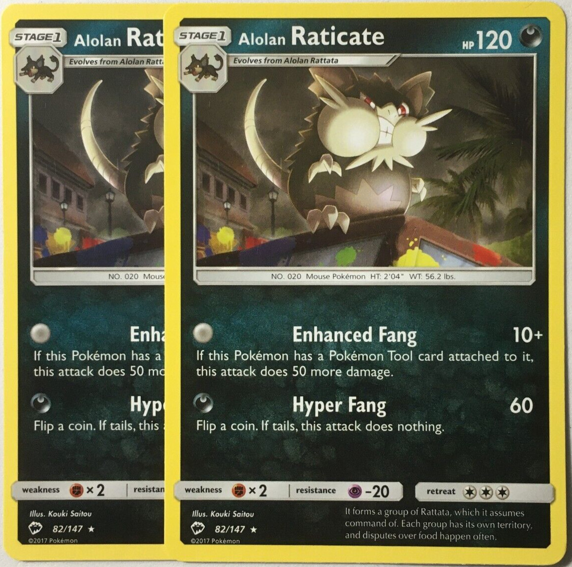 POKEMON 2X ALOLAN RATICATE 82/147 BURNING SHADOWS RARE NEAR MINT