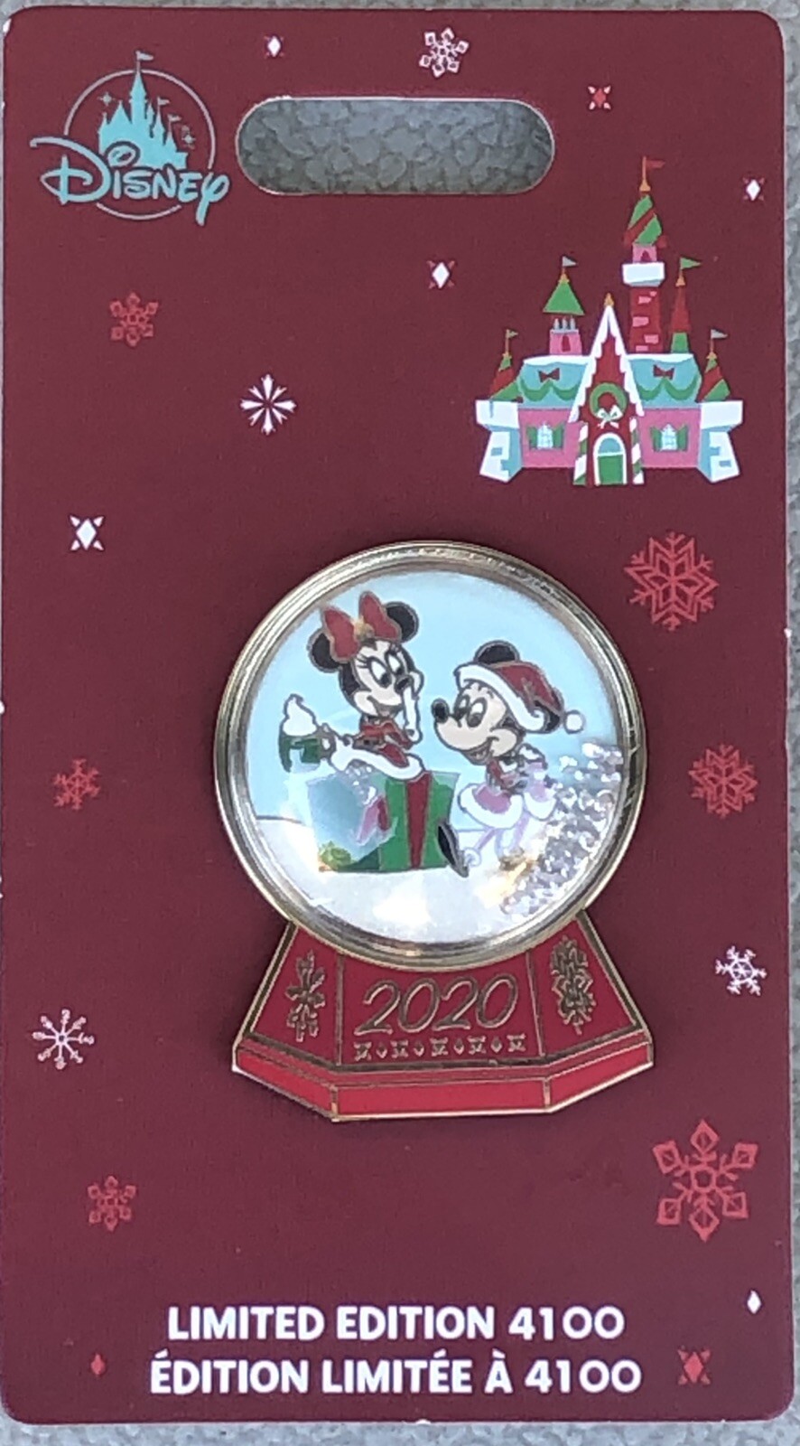 Disney Store Mickey & Minnie Holiday Christmas Snow Globe Pin 2020 - LE 4100