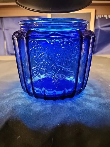 Vintage Anchor Hocking Cookie Jar - Mayfair or Open Rose - Cobalt Blue - NO LID.