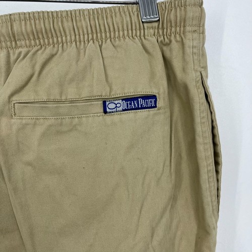 OP Ocean Pacific Shorts Men's XL Beige Elastic Waist Pockets Vtg Y2K New NOS - Picture 10 of 12