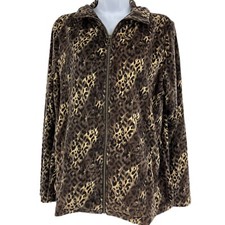 Chico  s Weekends Velour Leopard Print Zip Up Jacket Size 1