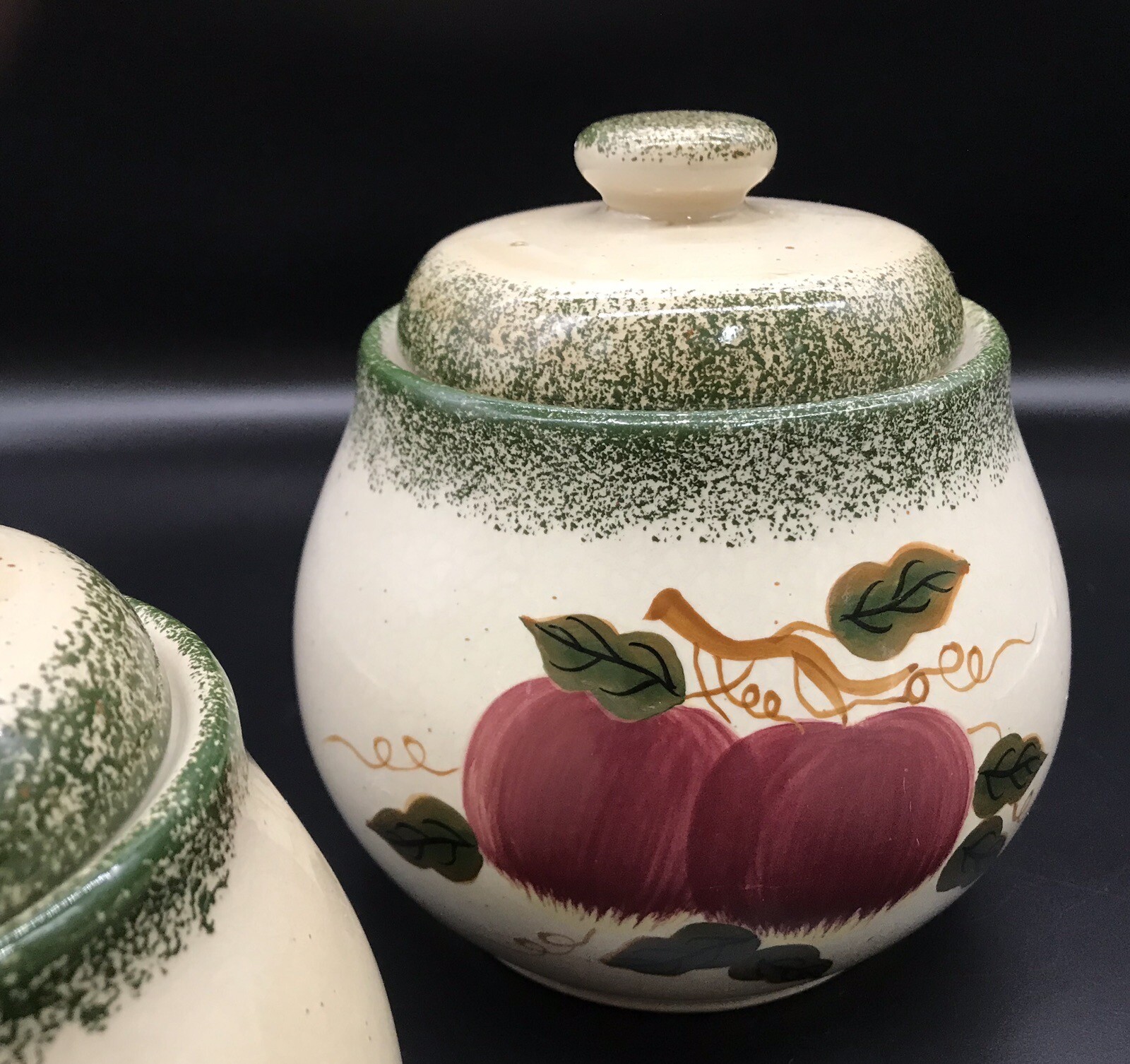 Kenyield Ceramic Canister Set Hand Painted Sponge Detail Farm Cottage