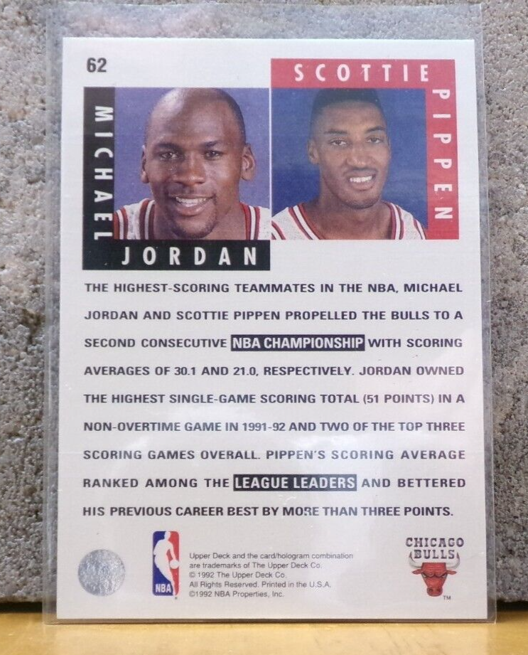 BASKETBALL CARD MICHAEL JORDAN & SCOTTIE PIPPEN SCORING THREATS